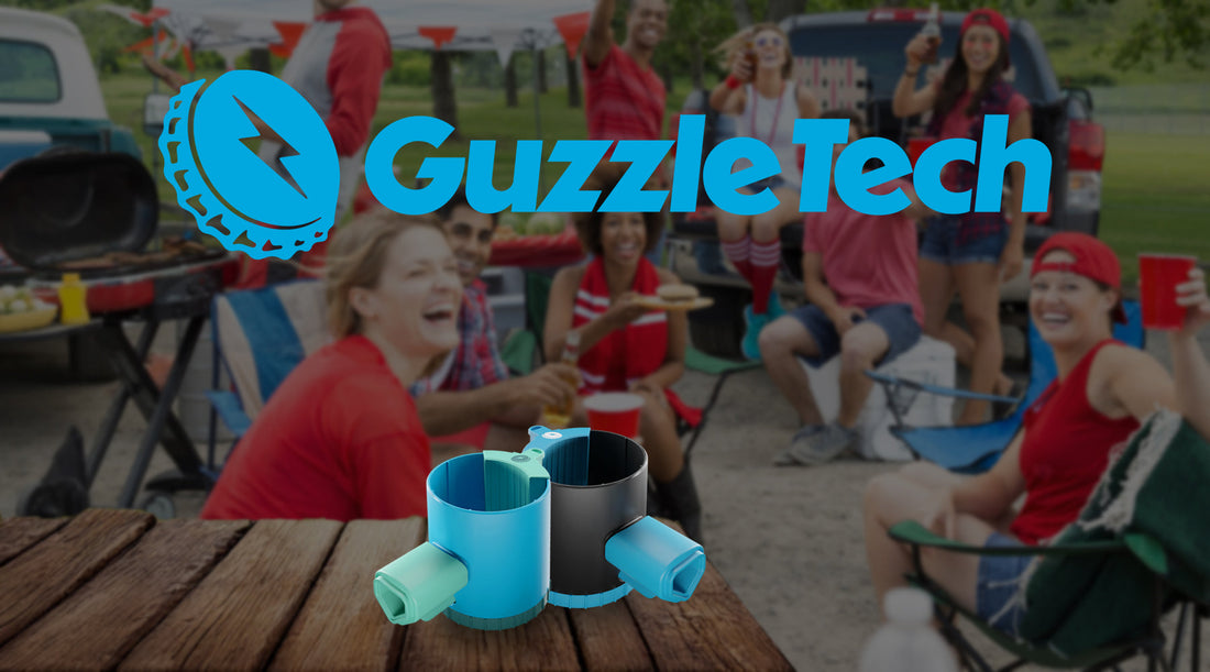 A ground of friends camping using shotgun roulette to shotgun beers while playing drinking games.